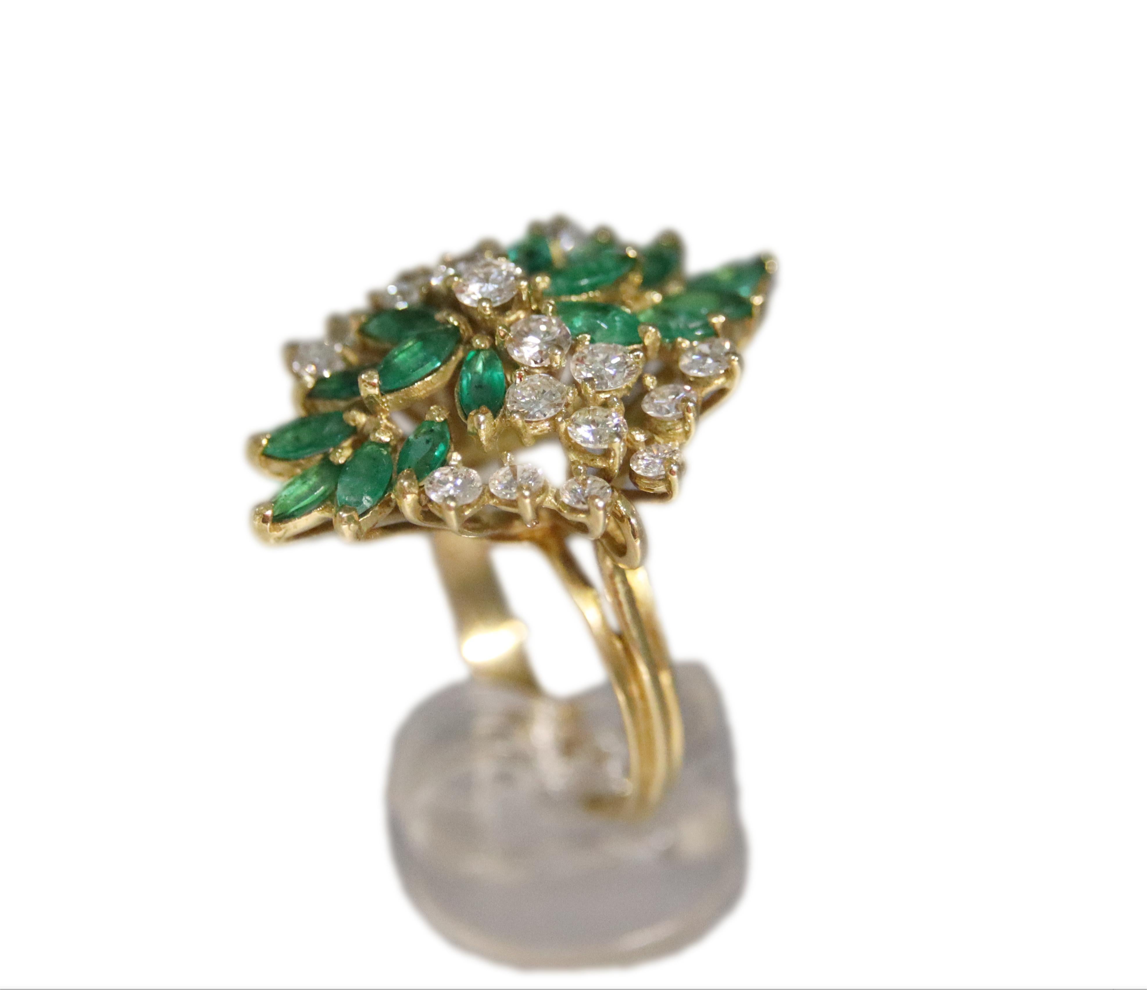Handcraft Emeralds 18 Karat Yellow Gold Diamonds Cocktail Ring For Sale 8