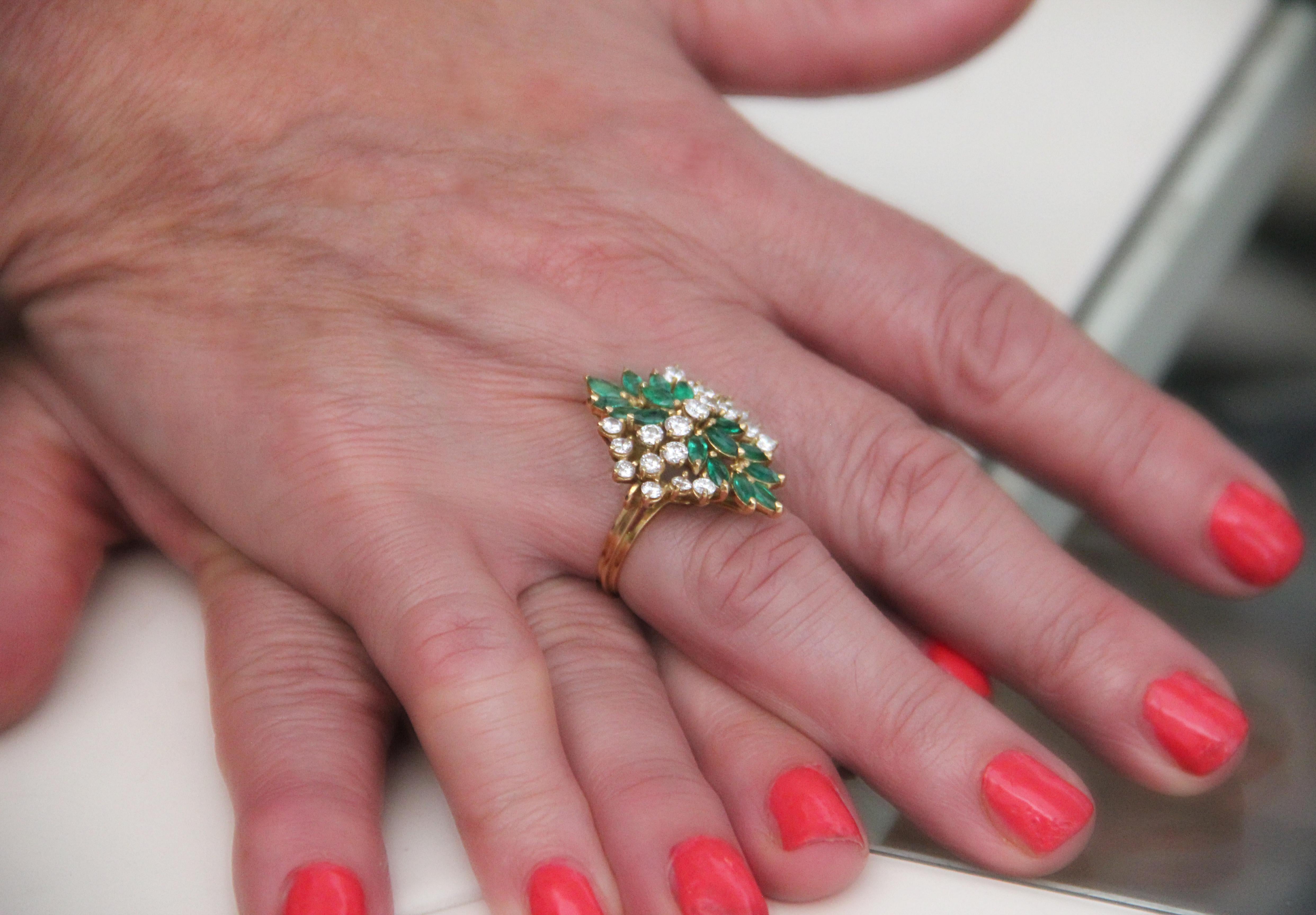 Handcraft Emeralds 18 Karat Yellow Gold Diamonds Cocktail Ring For Sale 10