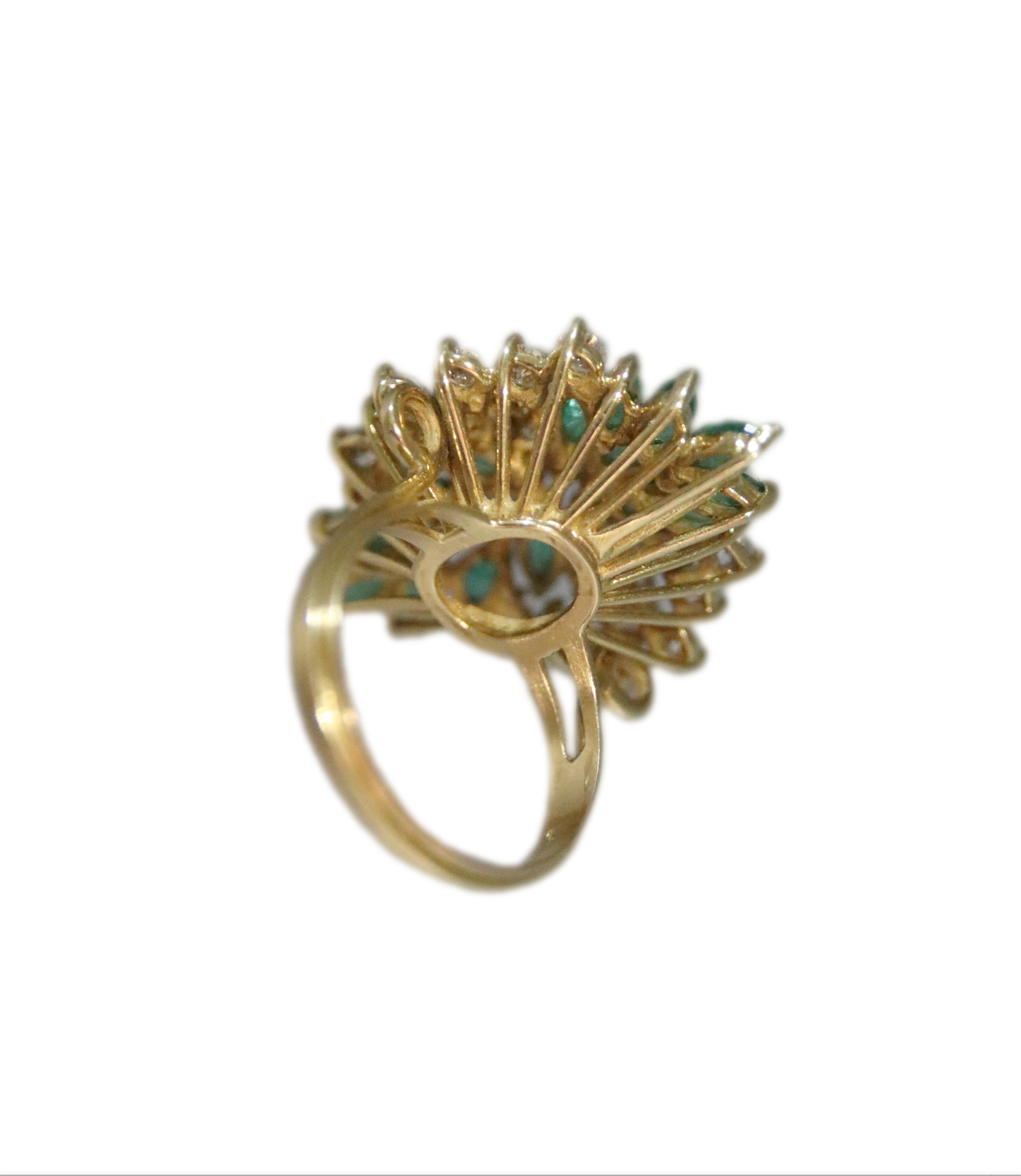 Handcraft Emeralds 18 Karat Yellow Gold Diamonds Cocktail Ring For Sale 9