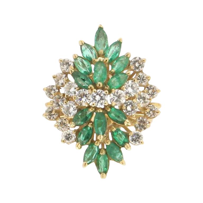 Handcraft Emeralds 18 Karat Yellow Gold Diamonds Cocktail Ring