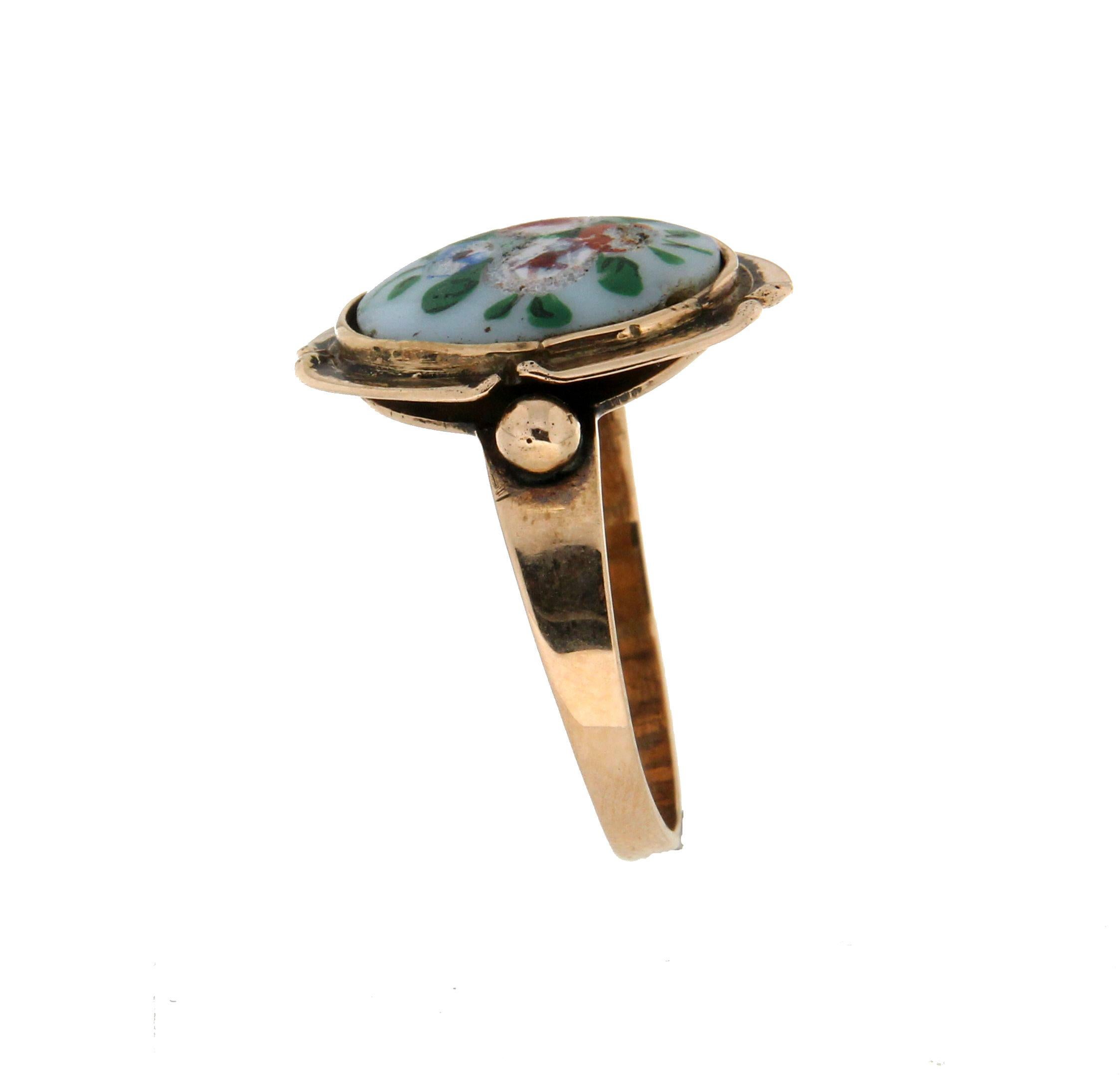 Handcraft Enamel 14 Karat Yellow Gold Cocktail Ring In New Condition In Marcianise, IT