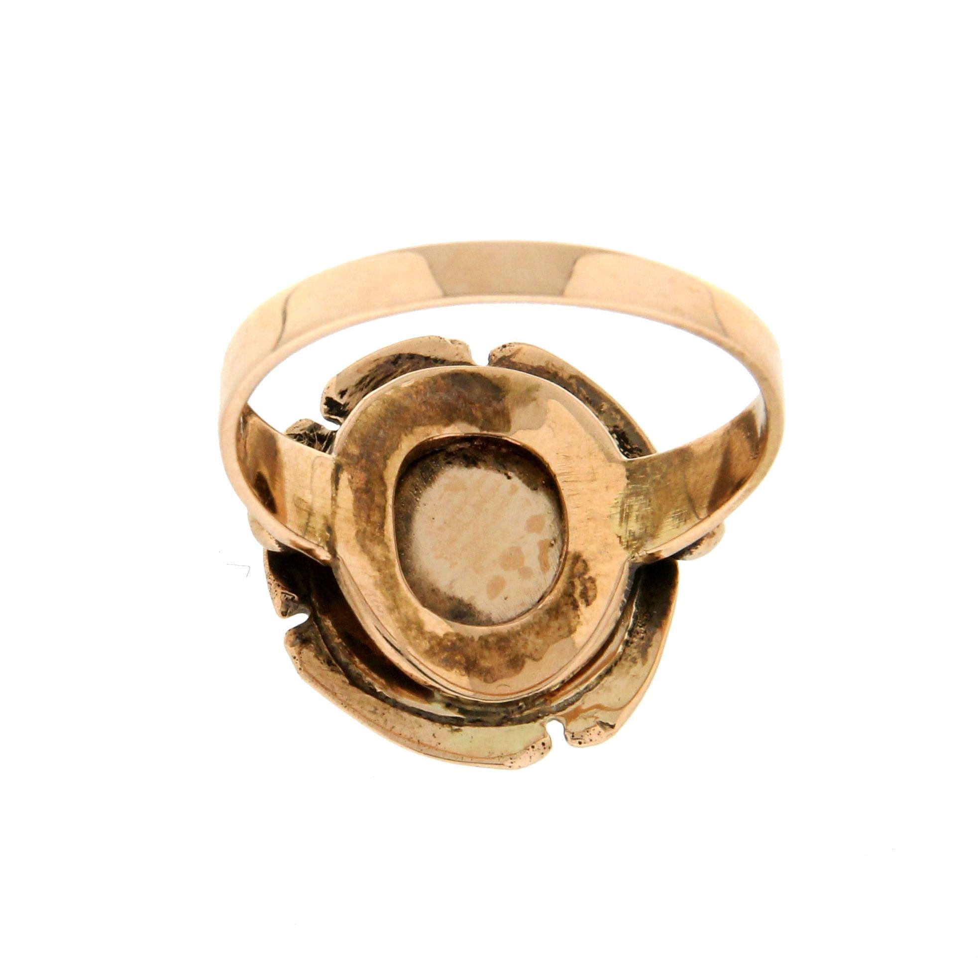 Women's or Men's Handcraft Enamel 14 Karat Yellow Gold Cocktail Ring