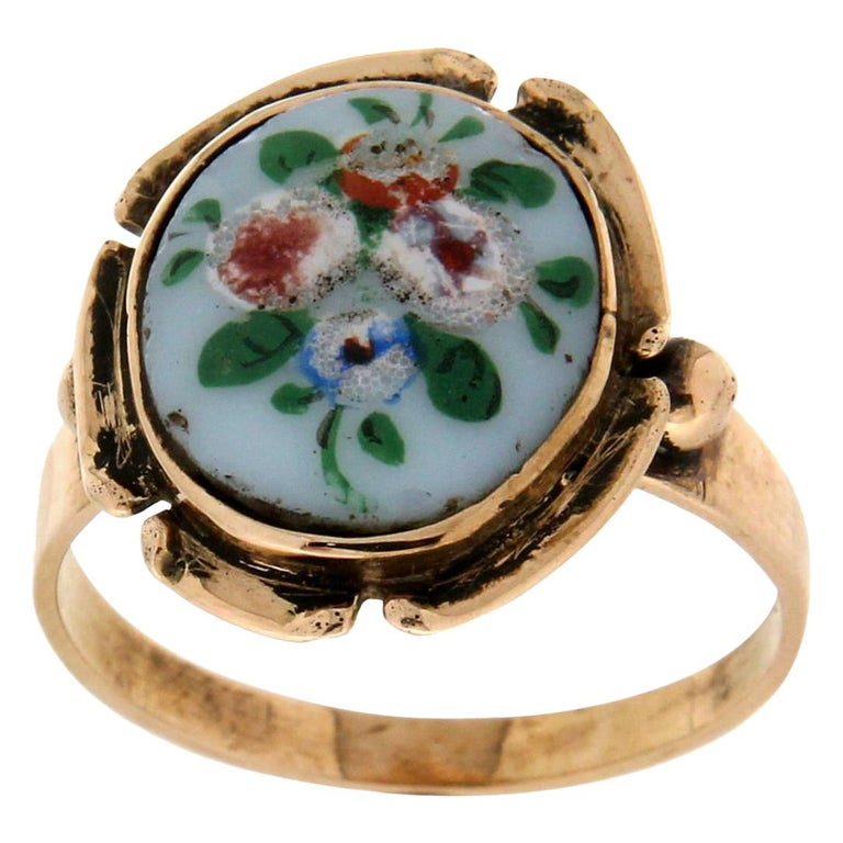 Handcraft Enamel 14 Karat Yellow Gold Cocktail Ring at 1stDibs