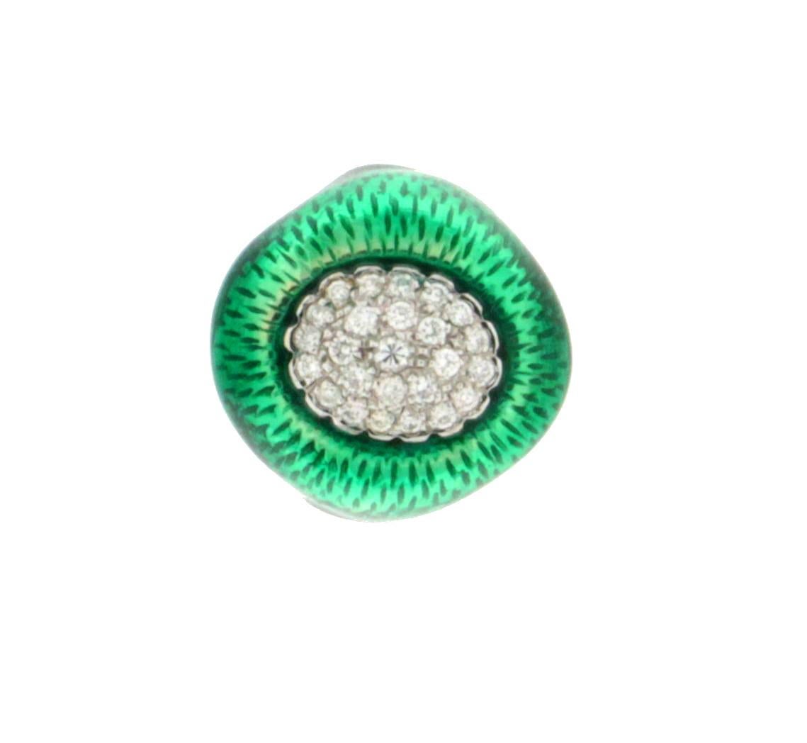 18 karat yellow and white gold cocktail ring. Handmade by our artisans assembled with enamel and diamonds.

Ring total weight 13.80 grams
Diamonds weight 0.50 karat
Ring size 15.50 Ita 7.35 Us
(all rings are can be resized)