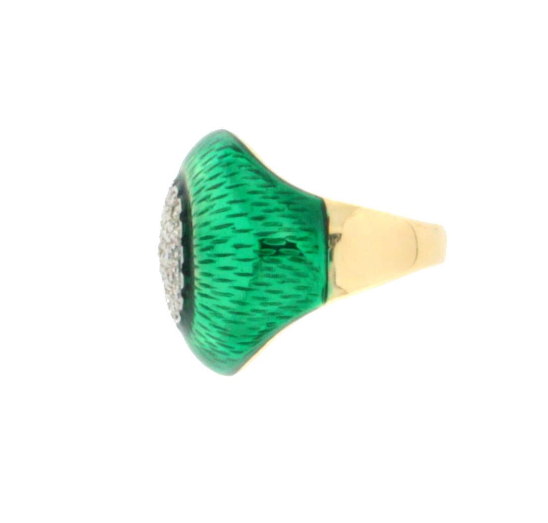 Artisan Handcraft Enamel 18 Karat Yellow and White Gold Diamonds Cocktail Ring For Sale