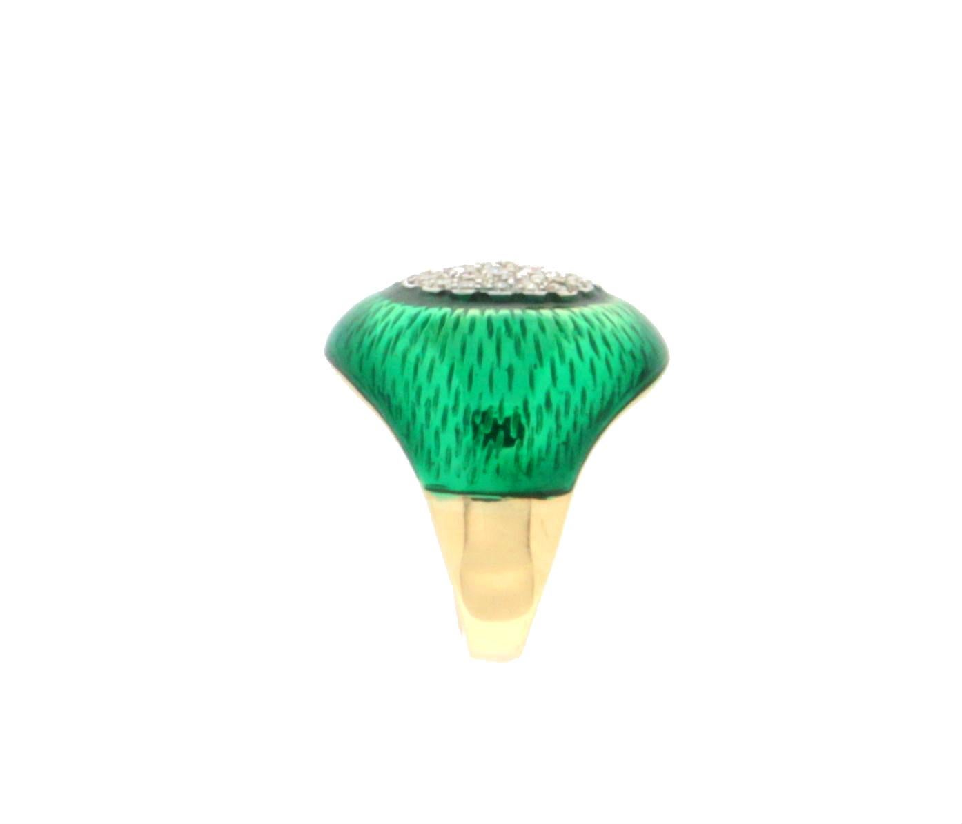 Brilliant Cut Handcraft Enamel 18 Karat Yellow and White Gold Diamonds Cocktail Ring For Sale