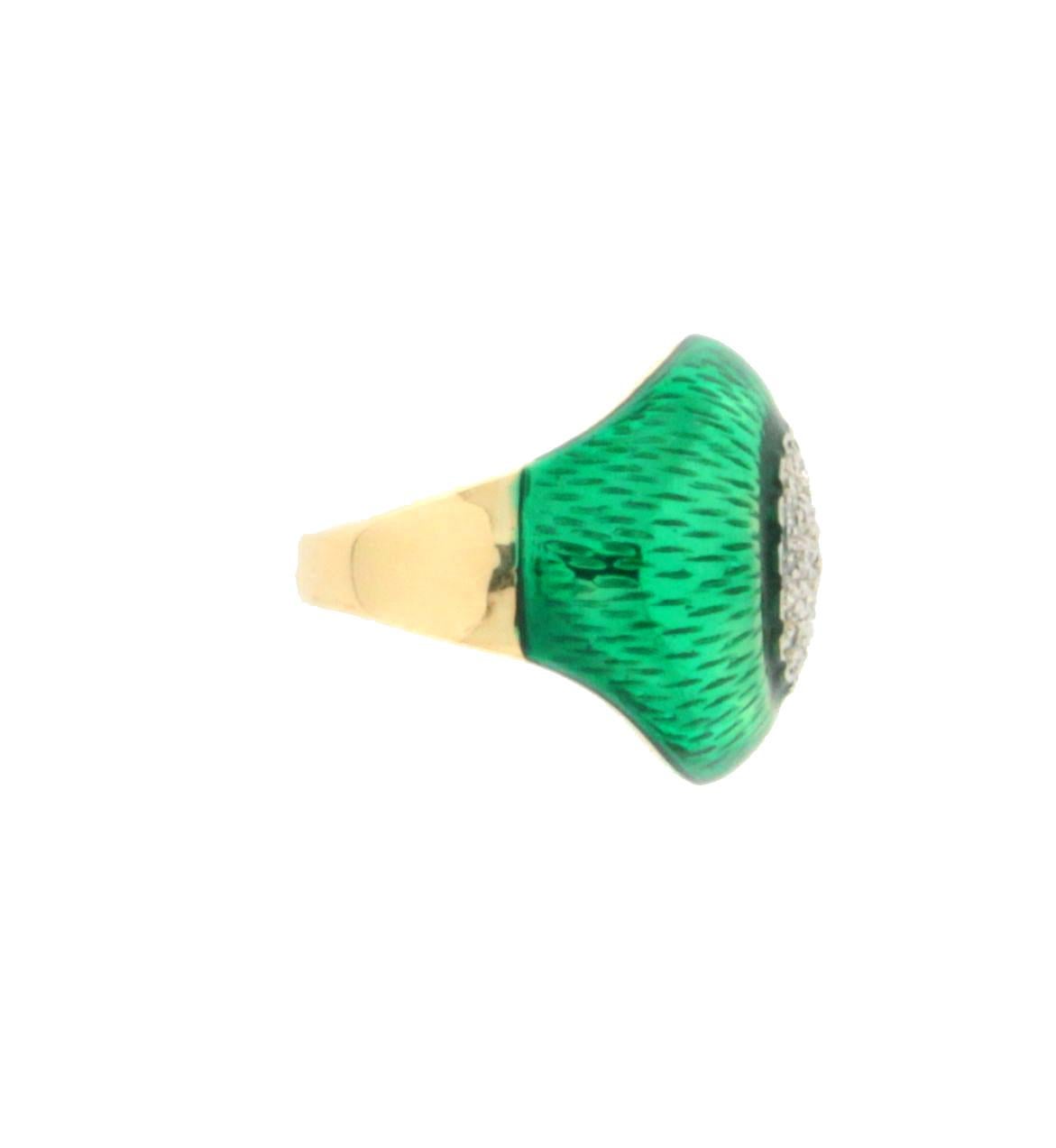 Handcraft Enamel 18 Karat Yellow and White Gold Diamonds Cocktail Ring In New Condition For Sale In Marcianise, IT
