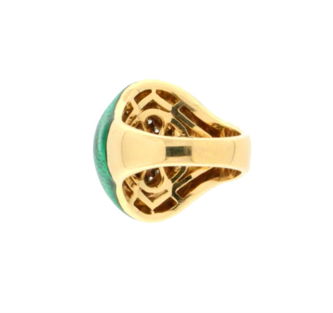 Women's or Men's Handcraft Enamel 18 Karat Yellow and White Gold Diamonds Cocktail Ring For Sale