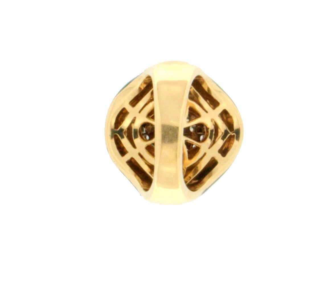 Handcraft Enamel 18 Karat Yellow and White Gold Diamonds Cocktail Ring For Sale 1