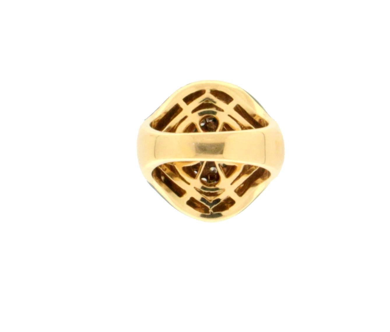 Handcraft Enamel 18 Karat Yellow and White Gold Diamonds Cocktail Ring For Sale 2