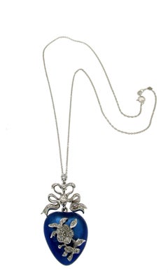 Handcraft Enamel Heart 18 Karat White Gold Diamonds Pendant Necklace