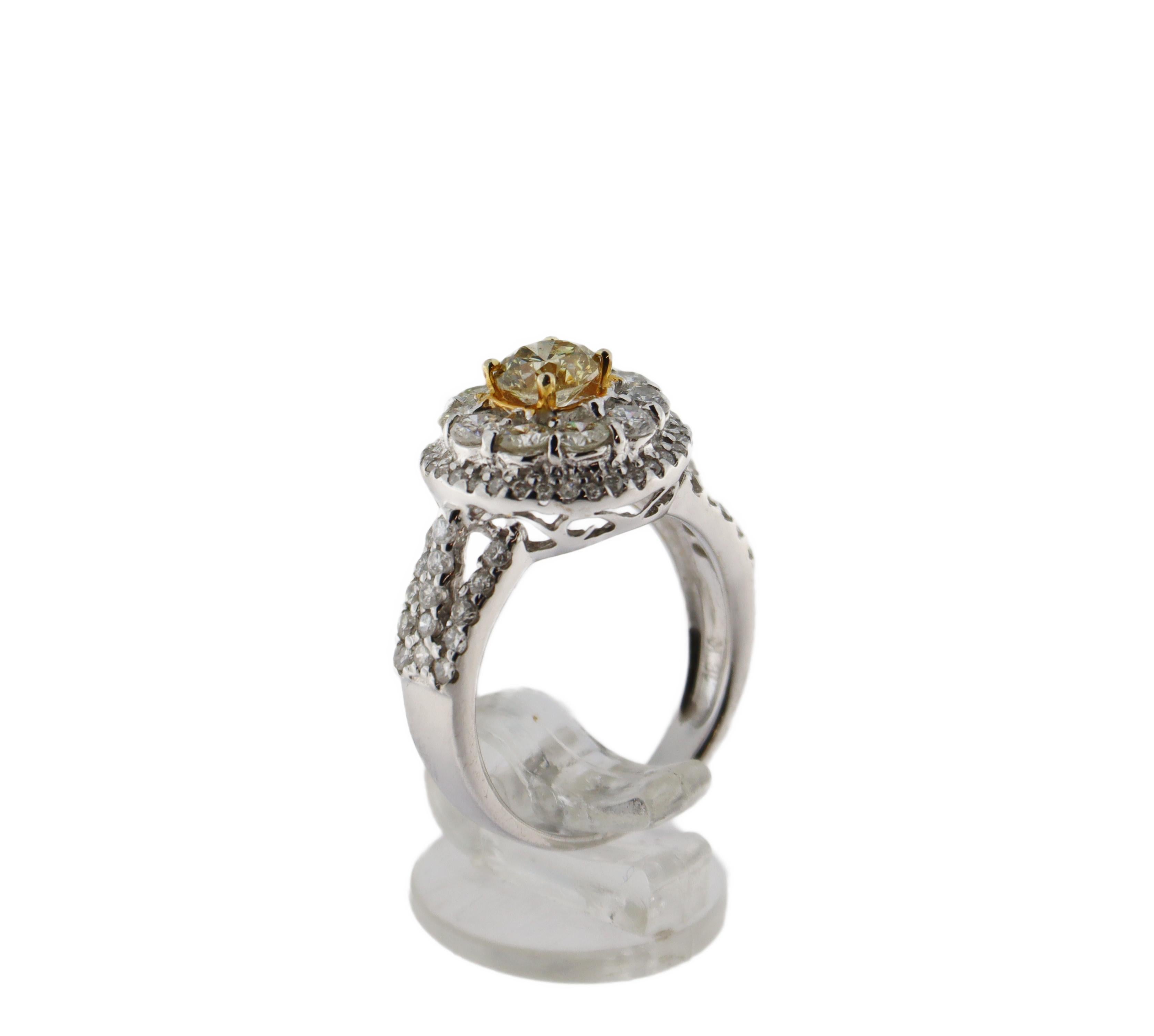 Handcraft Fancy 18 Karat White Gold Diamonds Engagement Ring For Sale 4