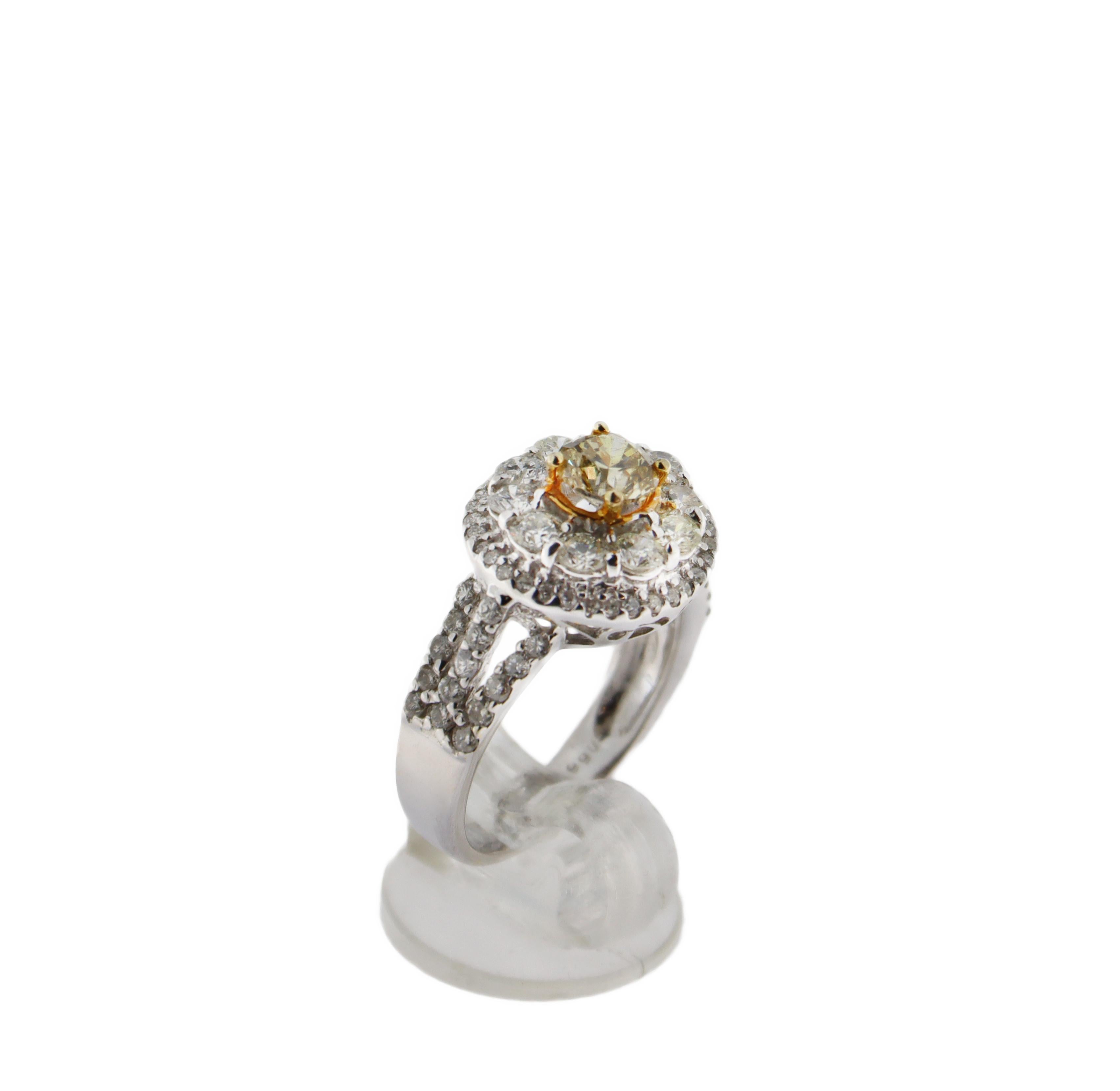 Handcraft Fancy 18 Karat White Gold Diamonds Engagement Ring For Sale 3