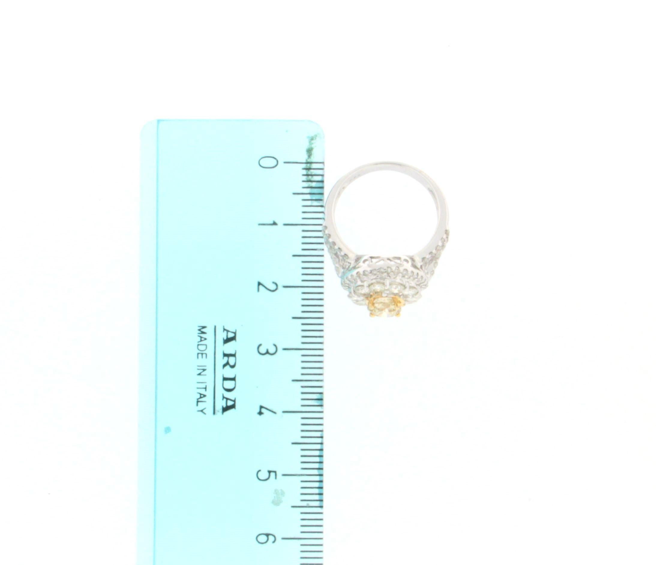 Handcraft Fancy 18 Karat White Gold Diamonds Engagement Ring For Sale 1