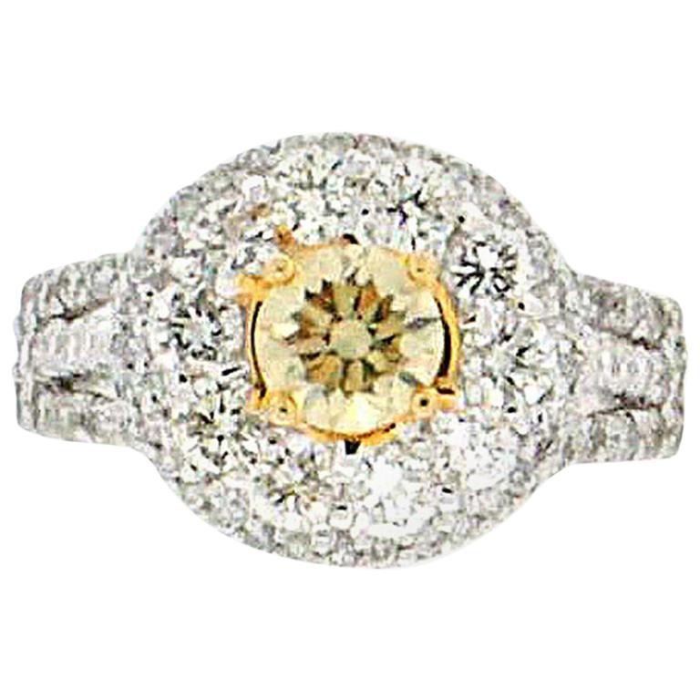 Handcraft Fancy 18 Karat White Gold Diamonds Engagement Ring For Sale