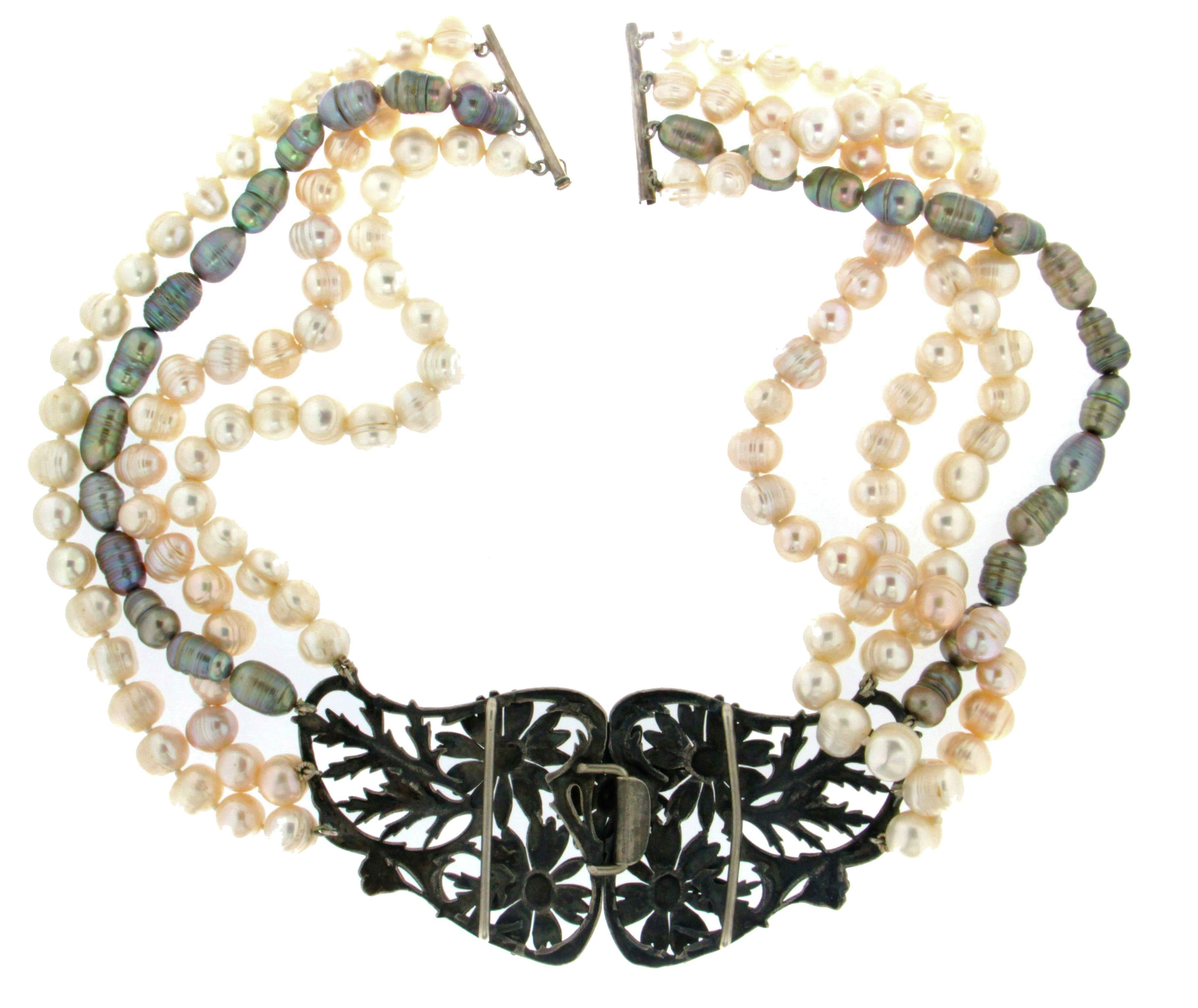 Handgefertigte Süßwasserperlen 800 Tausende Silber Choker Halskette für Damen oder Herren im Angebot