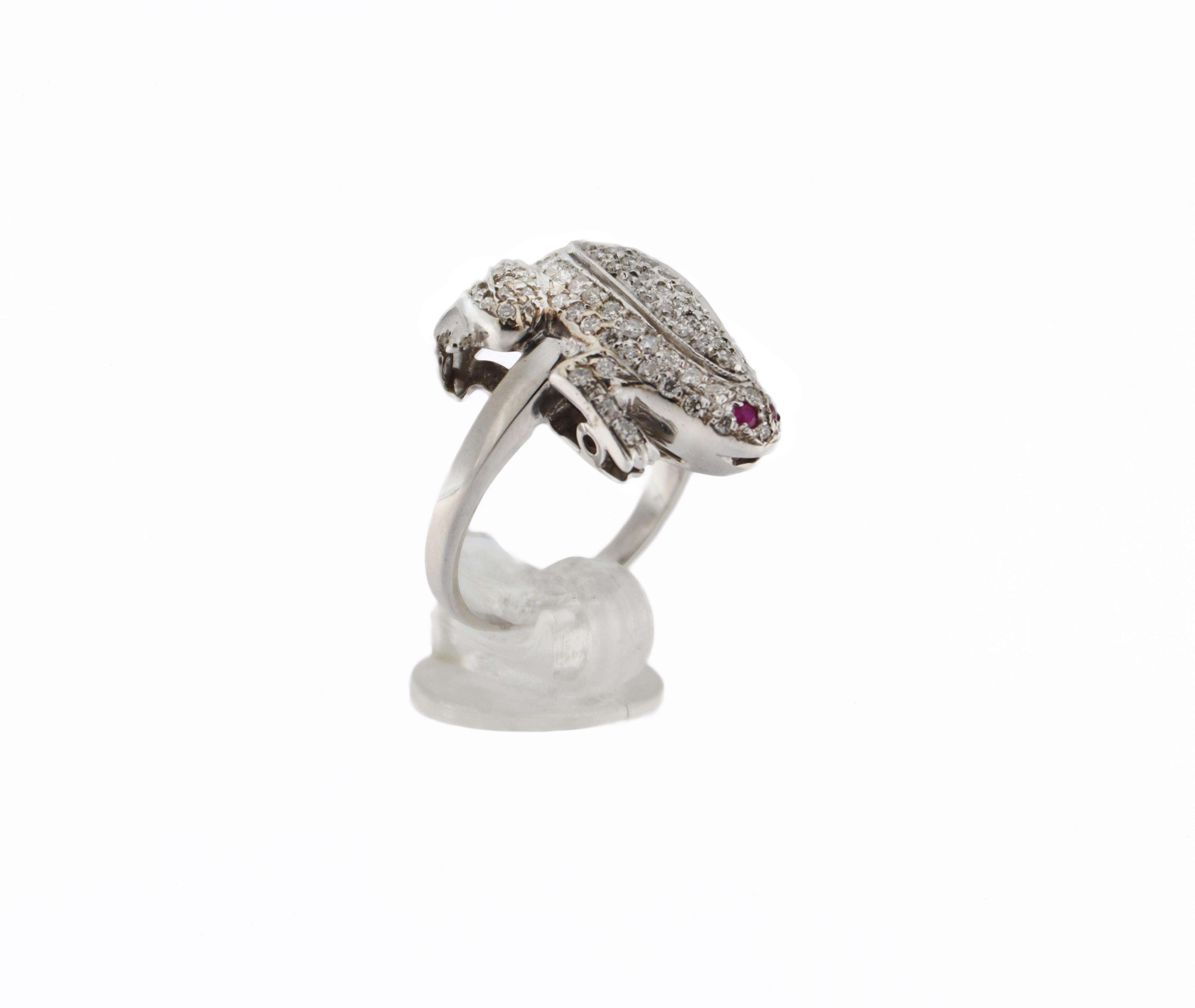 Handcraft Frog 18 Karat White Gold Diamonds Cocktail Ring For Sale 6