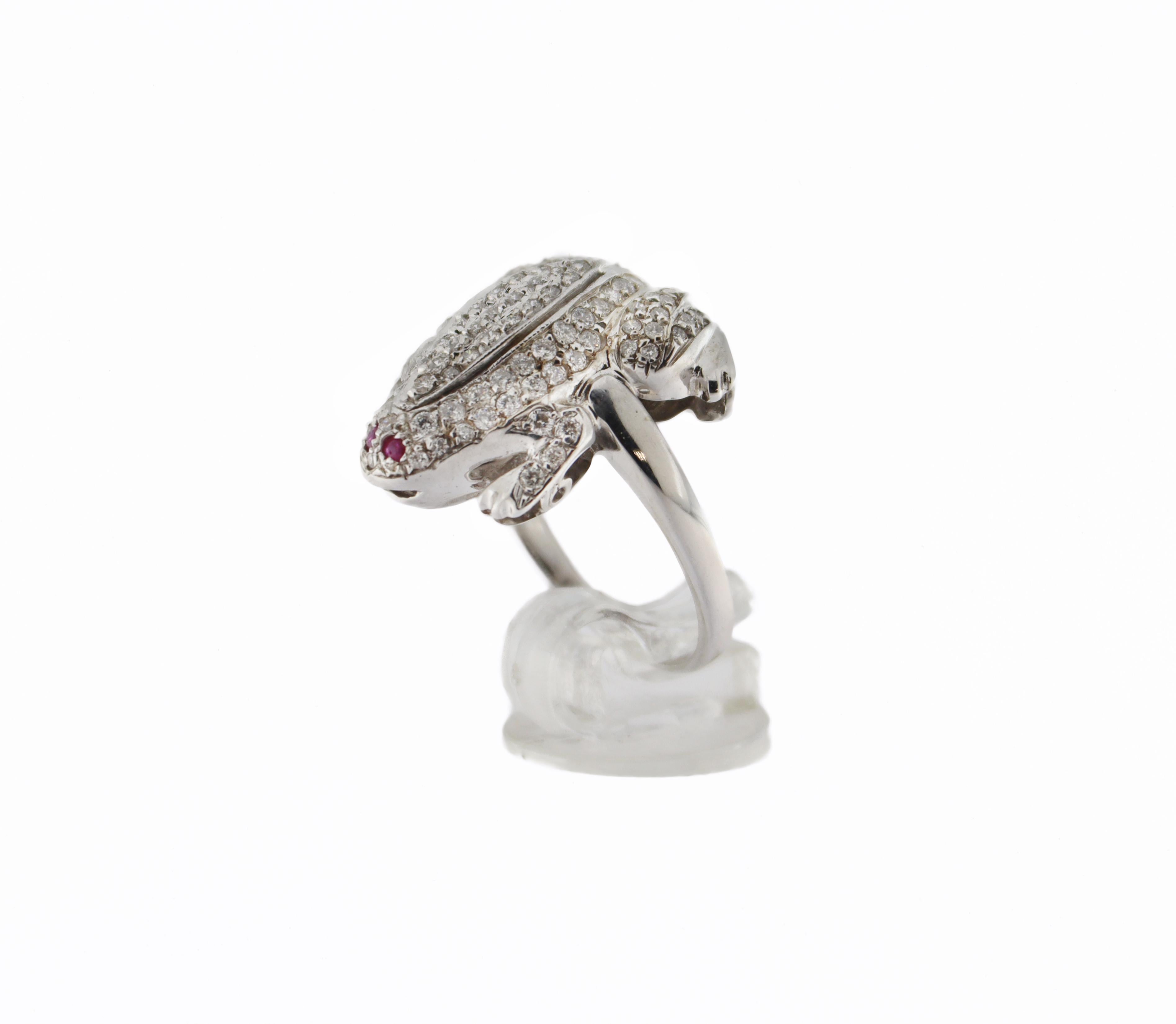 Handcraft Frog 18 Karat White Gold Diamonds Cocktail Ring For Sale 7