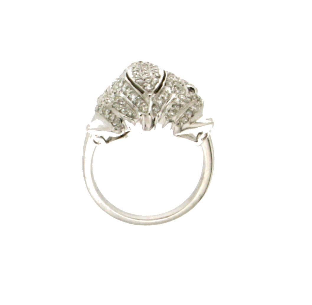Artisan Handcraft Frog 18 Karat White Gold Diamonds Cocktail Ring For Sale