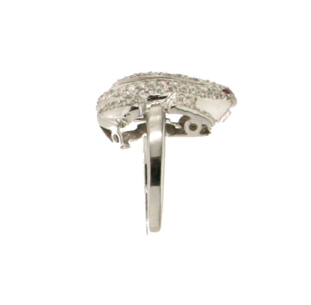 Brilliant Cut Handcraft Frog 18 Karat White Gold Diamonds Cocktail Ring For Sale