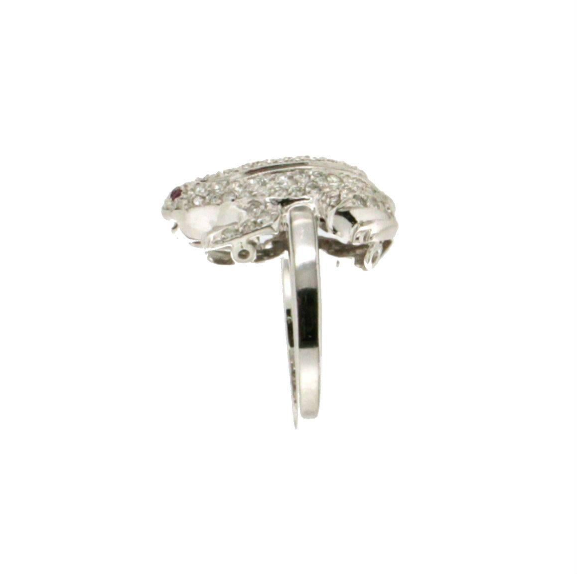 Handcraft Frog 18 Karat White Gold Diamonds Cocktail Ring In New Condition For Sale In Marcianise, IT