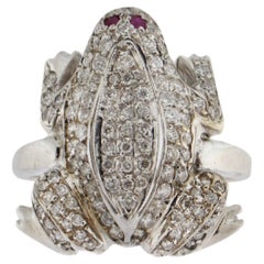 Handcraft Frog 18 Karat White Gold Diamonds Cocktail Ring