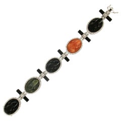 Handcraft Frog 18 Karat White Gold Onyx Diamonds Cuff Bracelet