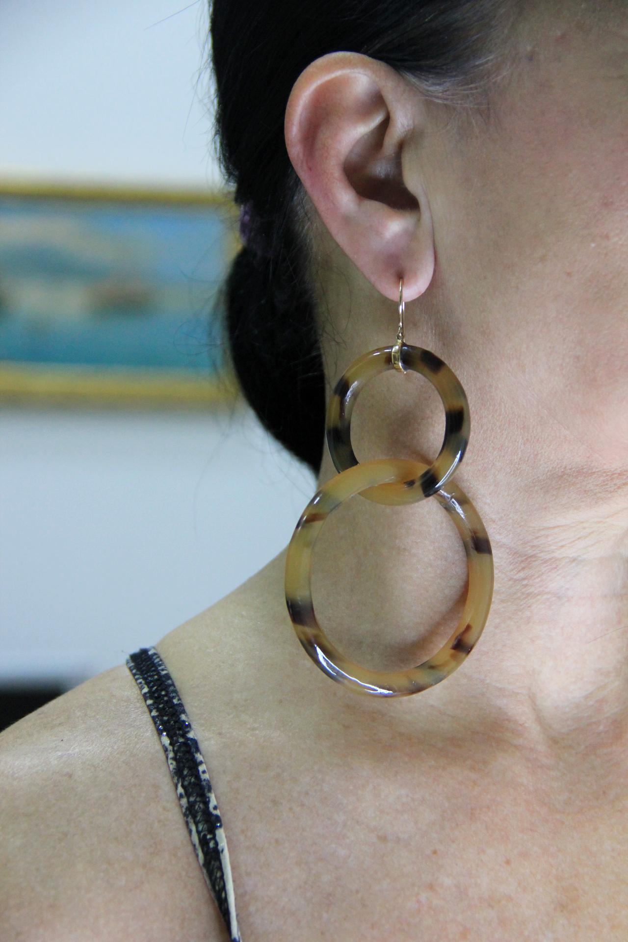 Handcraft Galalith 9 Karat Yellow Gold Drop Earrings For Sale 1