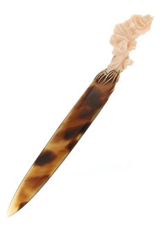 Handcraft Galalith-Messer 9 Karat Gelbgold Rosa Koralle