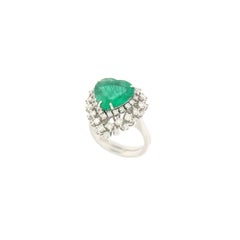 Handcraft Heart Emerald 18 Karat White Gold Diamonds Cocktail Ring