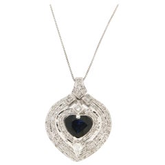 Handcraft Heart Sapphire 18 Karat White Gold Pendant Necklace
