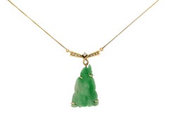 Handcraft Jade 14 Karat Yellow Gold Diamonds Pendant Necklace