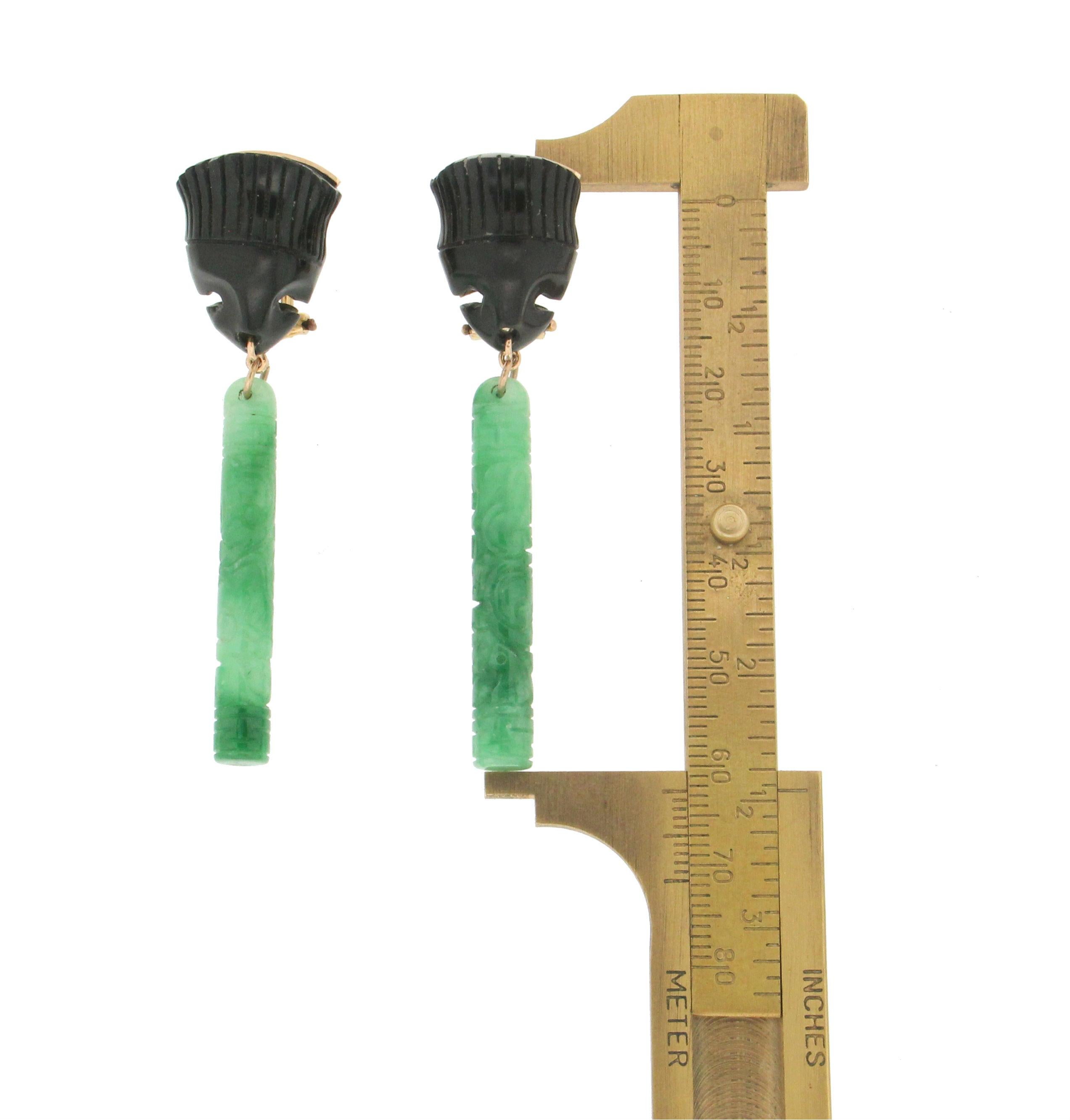 Handcraft Jade 14 Karat Yellow Gold Onyx Drop Earrings In New Condition For Sale In Marcianise, IT