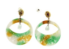 Handcraft Jade 18 Karat Yellow Gold Aquamarine Diamonds Ruby Drop Earrings