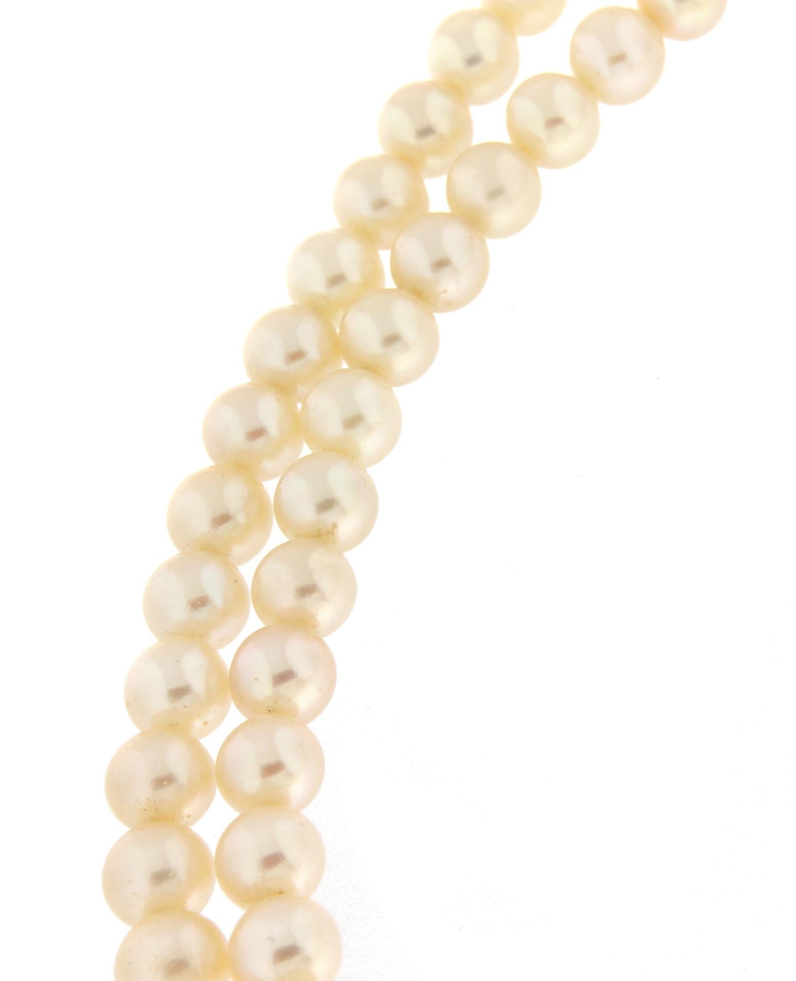 Handcraft Japan Perlen 18 Karat Weißgold Strang Seil Halskette (Rundschliff) im Angebot