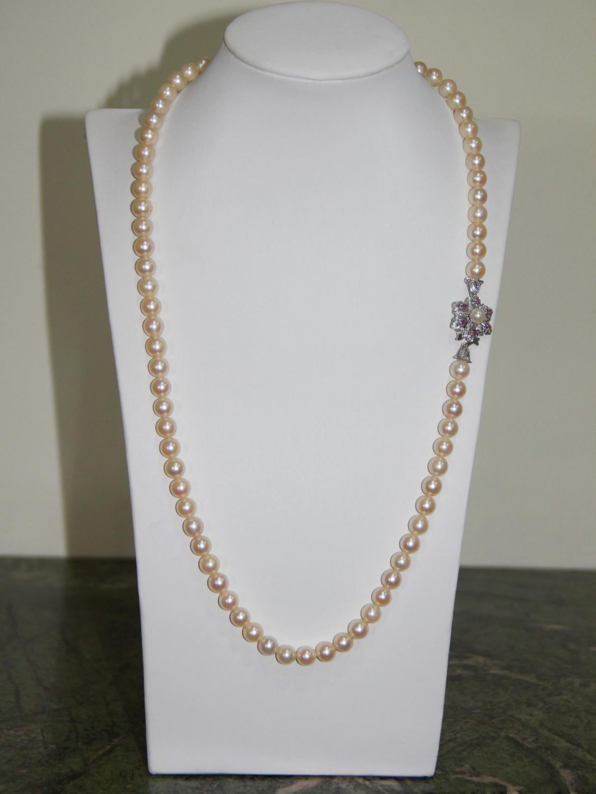 Handcraft Japan Perlen 18 Karat Weißgold Strang Seil Halskette im Angebot 1