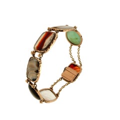 Handcraft Jasper 14 Karat Yellow Gold Cuff Bracelet