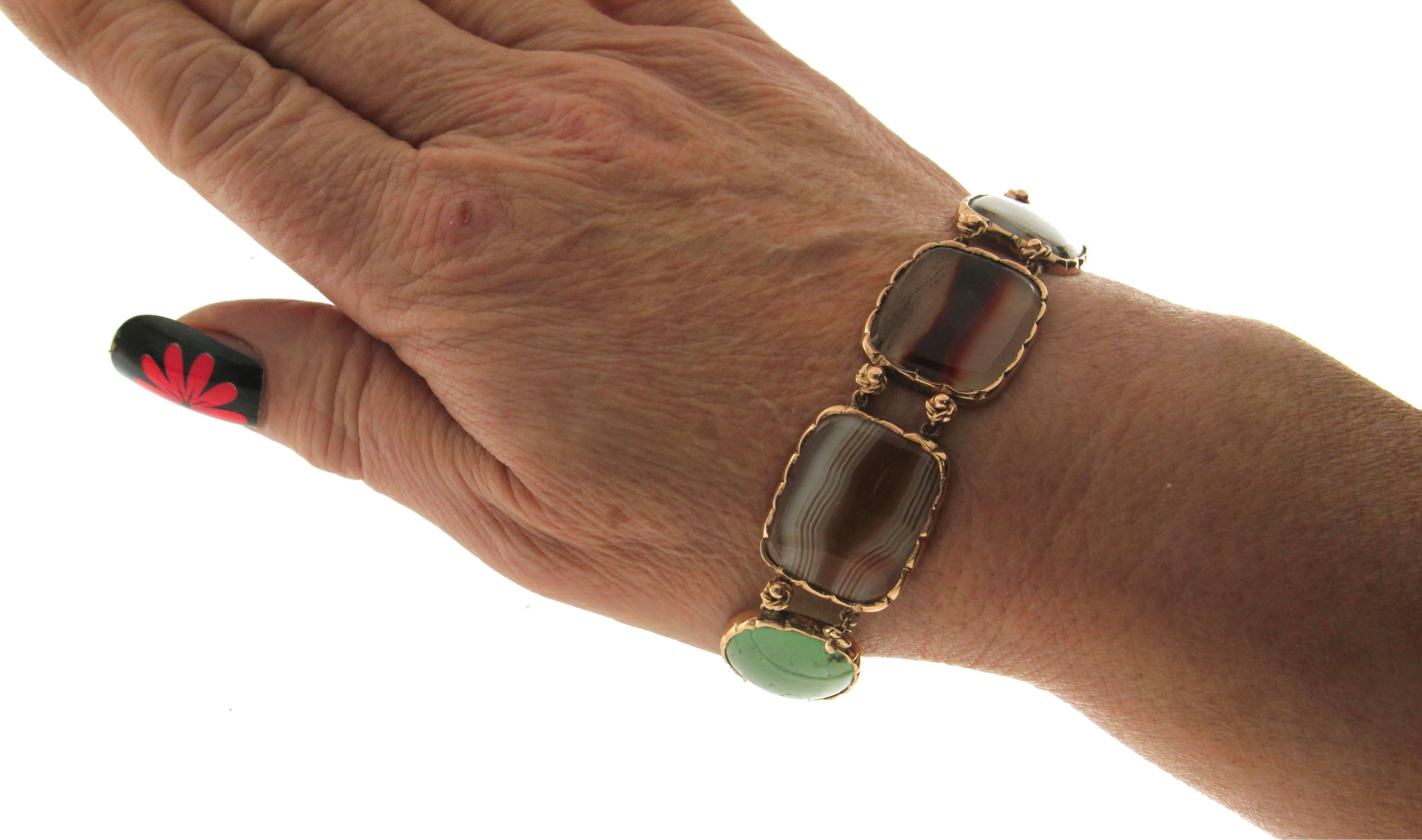 Handcraft Jasper 14 Karat Yellow Gold Cuff Bracelet For Sale 4