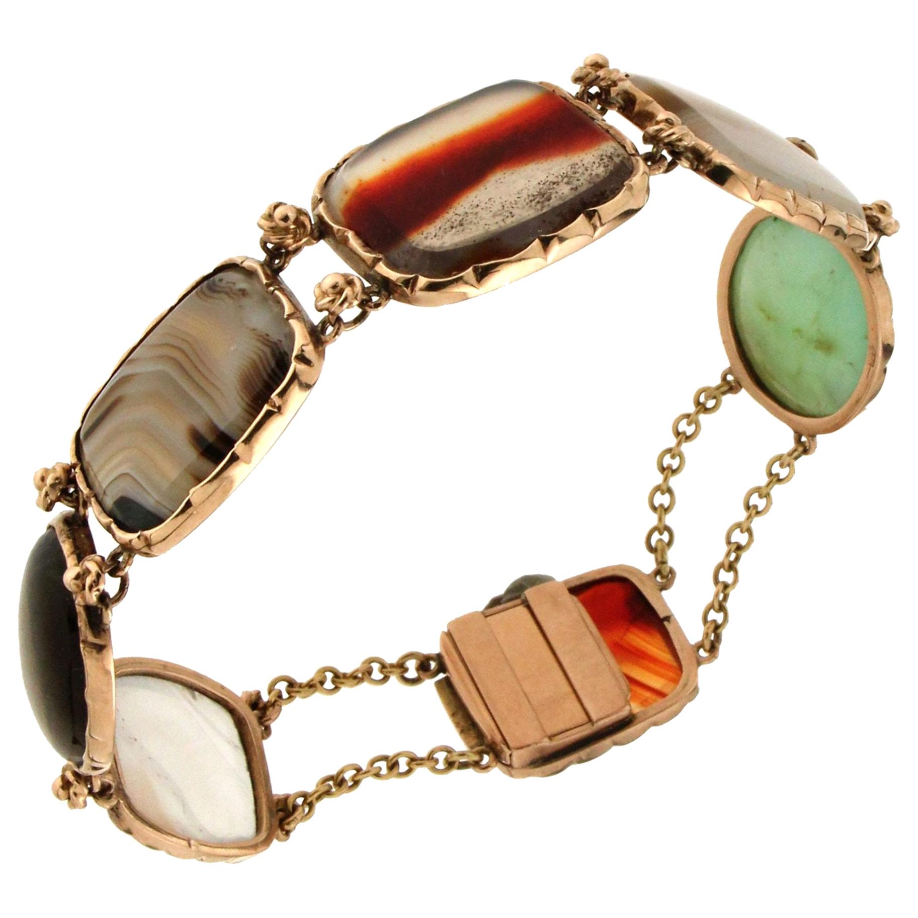 Handcraft Jasper 14 Karat Yellow Gold Cuff Bracelet For Sale