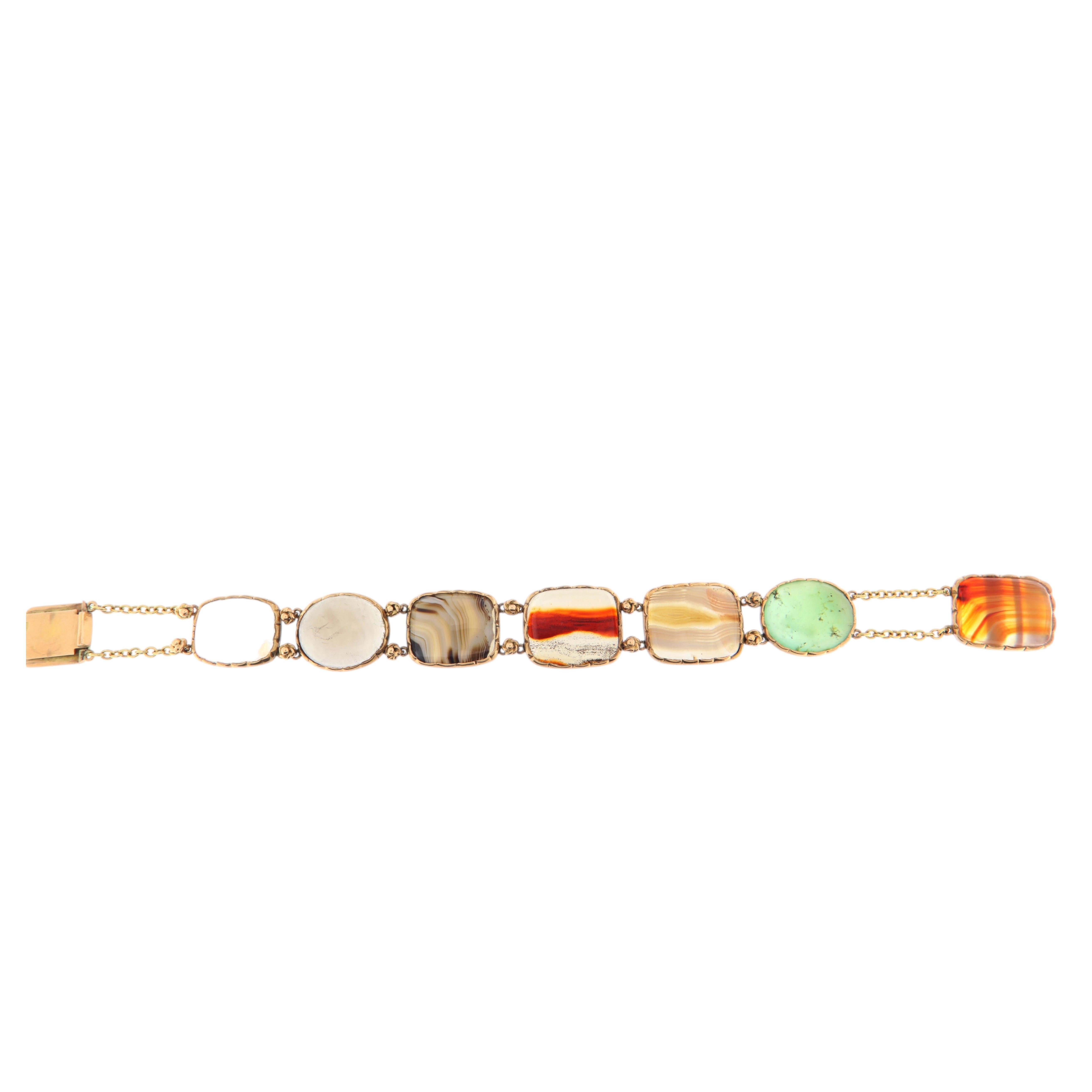 Vintage Victorian Style Multi-Jasper Panel Bracelet in 14K Yellow Gold For Sale