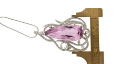 Contemporary Pear-Shape Kunzite & Natural Diamond Pendant Necklace 18K Gold