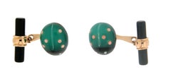 Boutons de manchette coccinelle artisanaux en or jaune 14 carats, agate et onyx