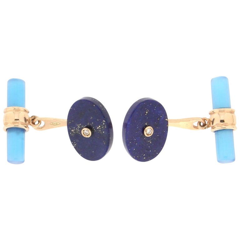 Boutons De Manchette Haut De Gamme En Or 14K Jaune Avec Pierre Lapis-Lazuli - Neuf Avec Étiquettes