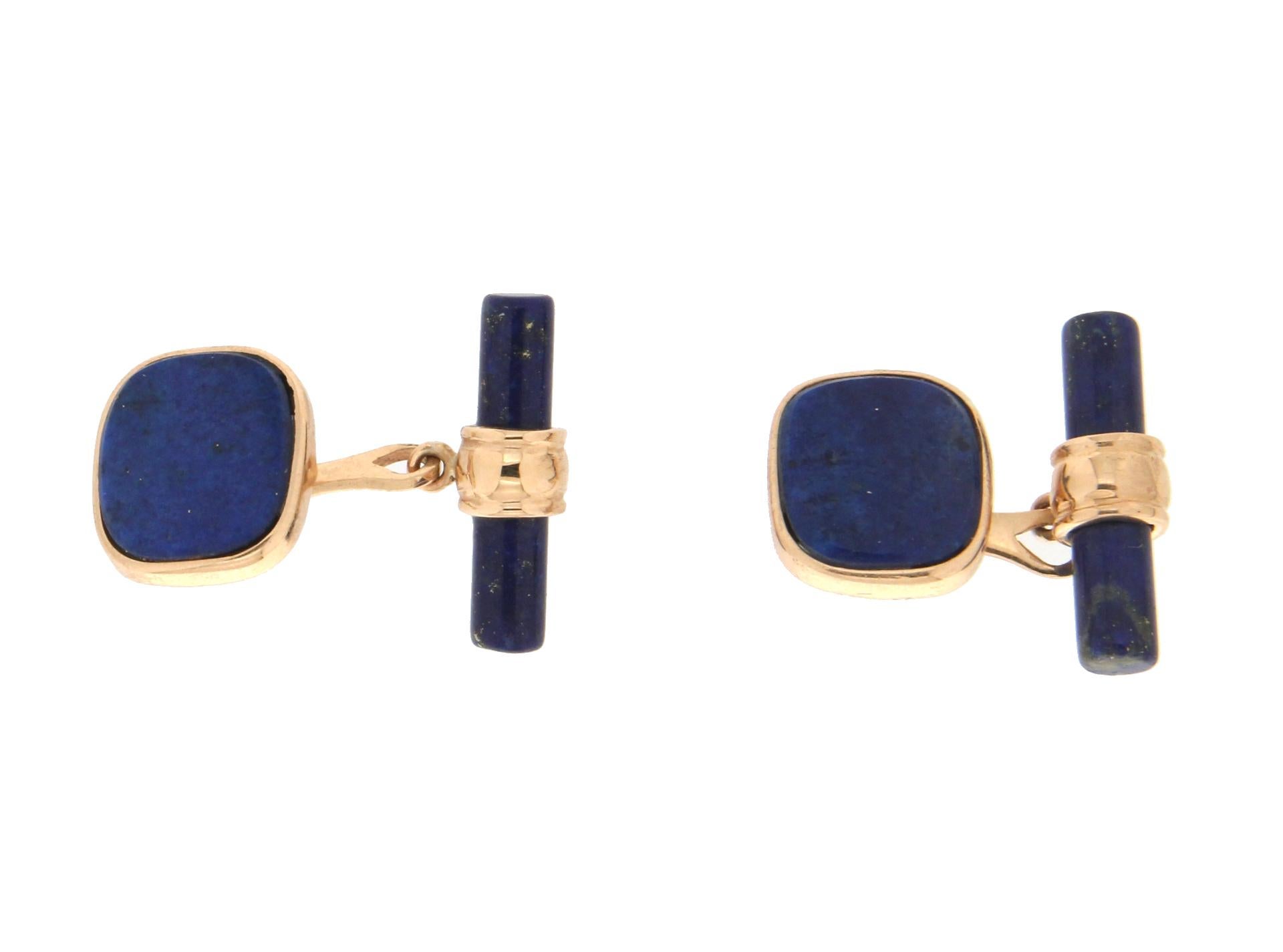 Artisan Handcraft Lapis Lazuli 14 Karat Yellow Gold Cufflinks