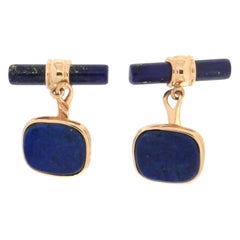 Handcraft Lapis Lazuli 14 Karat Yellow Gold Cufflinks