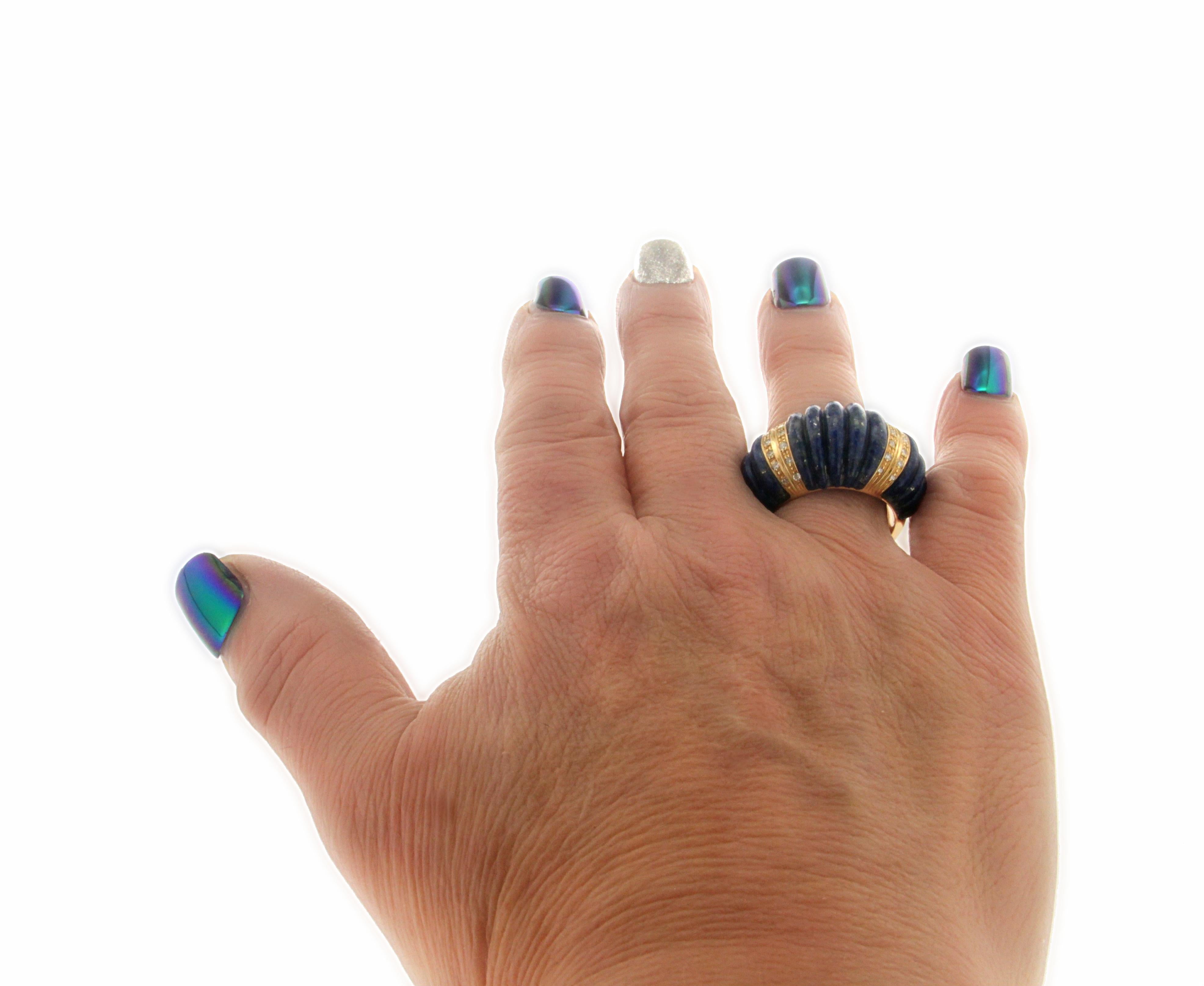 Handcraft Lapis Lazuli 18 Karat Yellow Gold Diamonds Cocktail Ring For Sale 5