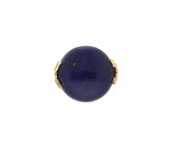 Bague cocktail artisanale en or jaune 18 carats avec lapis-lazuli et diamants