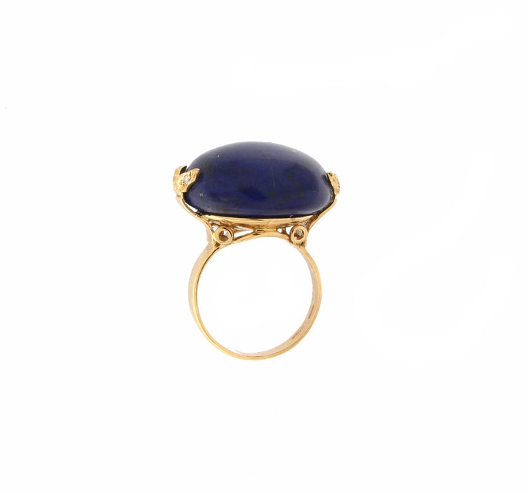 Handcraft Lapis Lazuli 18 Karat Yellow Gold Diamonds Cocktail Ring For ...