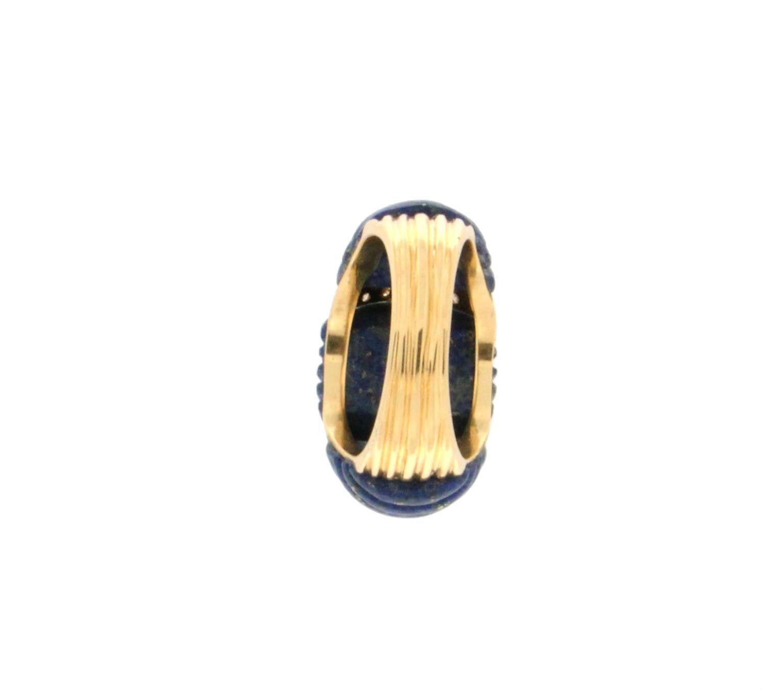 Brilliant Cut Handcraft Lapis Lazuli 18 Karat Yellow Gold Diamonds Cocktail Ring For Sale