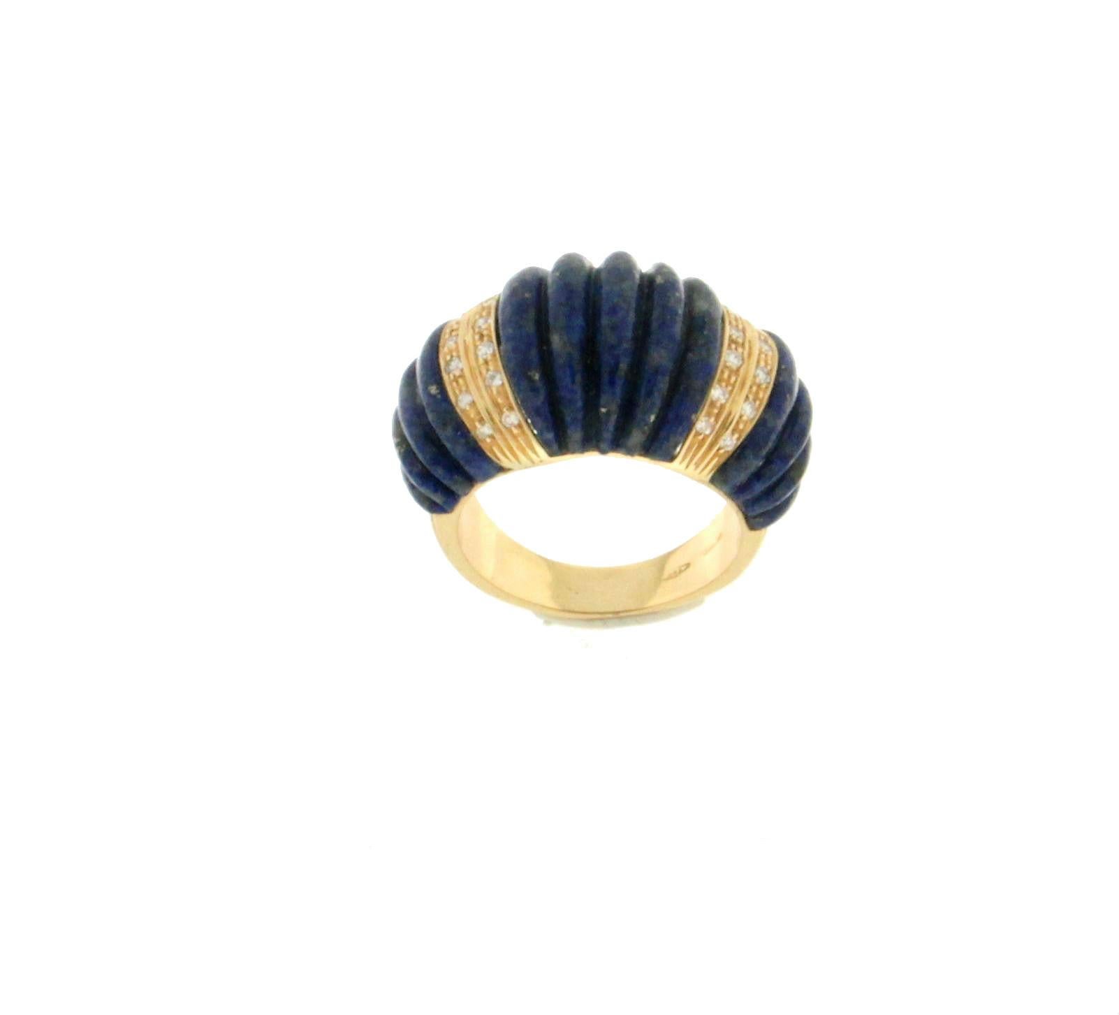 Handcraft Lapis Lazuli 18 Karat Yellow Gold Diamonds Cocktail Ring In New Condition For Sale In Marcianise, IT